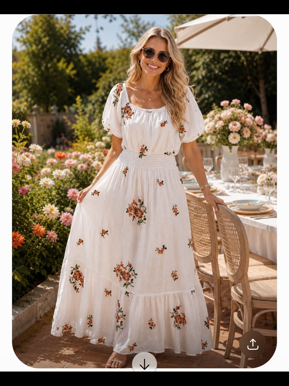 Kindred Petite White Floral Puff-Sleeve Maxi Dress. Size Xl